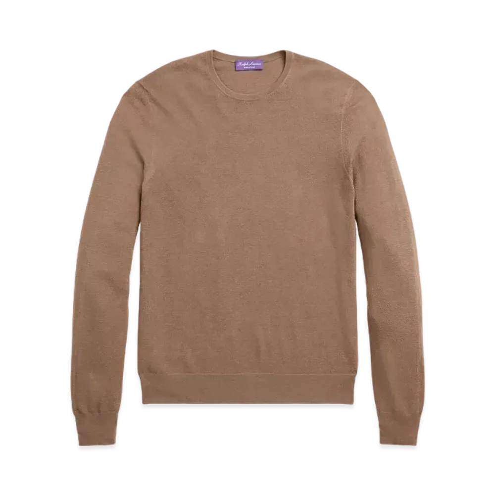 Ralph Lauren Purple Label Textured Silk-Cotton Crewneck Sweater "Brown"