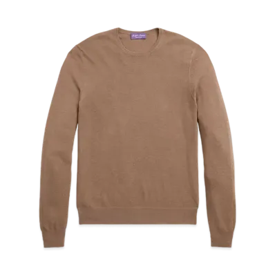 Ralph Lauren Purple Label Textured Silk-Cotton Crewneck Sweater "Brown"
