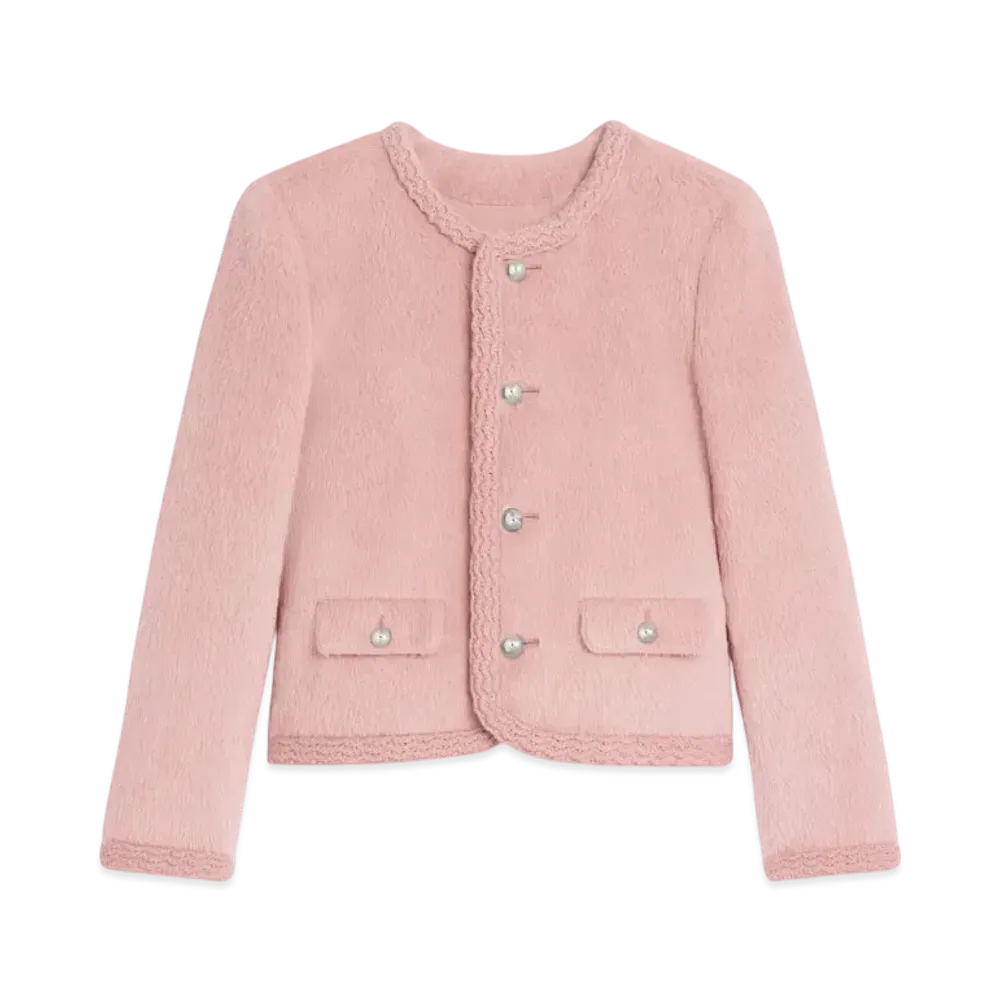 CELINE Women's Chelsea Jacket in Alpaca Wool "Rose Glace"