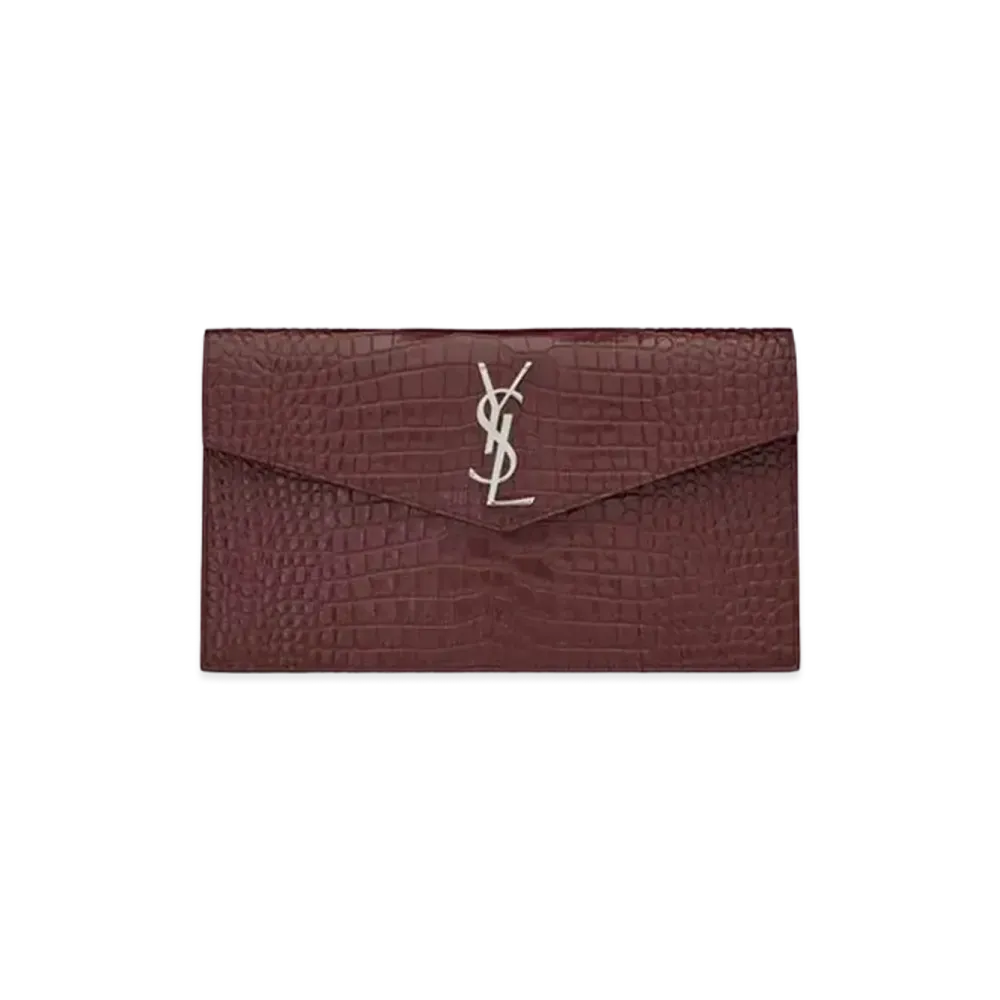 Saint Laurent Uptown Pouch In Crocodile Embossed Shiny Leather "Rouge Legion"