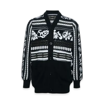 sacai Patterned Intarsia Ribbed Cardigan "Black"