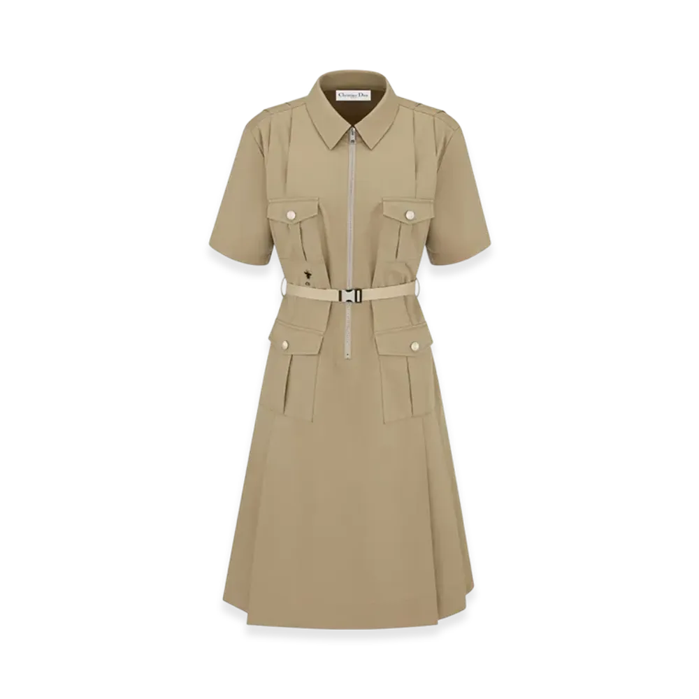 Dior Women's Dress with Belt Cotton Gabardine "Beige"