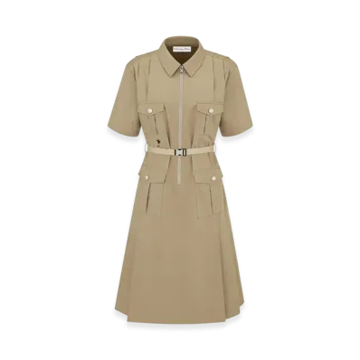 Dior Women's Dress with Belt Cotton Gabardine "Beige"