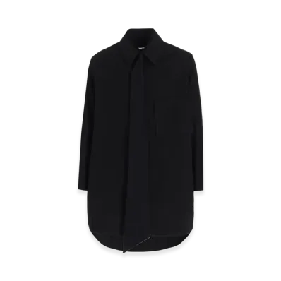 Yohji Yamamoto Broad R-Cutting Tie Blouse "Black"
