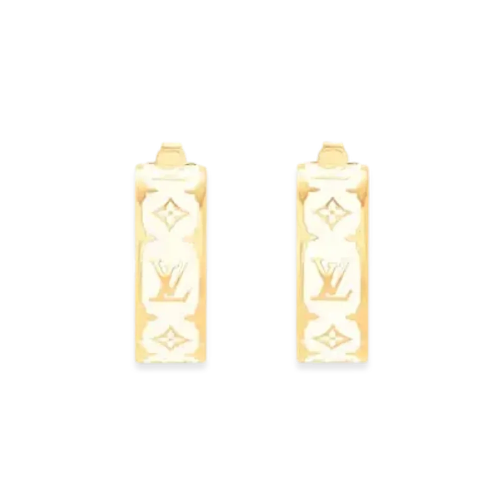 Louis Vuitton Nanogram Enamel Earrings "Blanc"