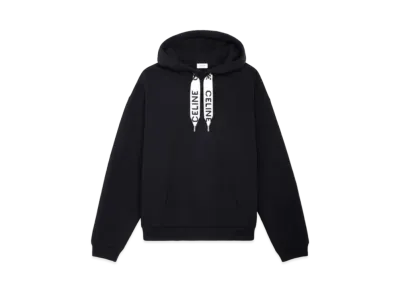 CELINE Loose Hooded Sweatshirt In Cotton Fleece "Black"