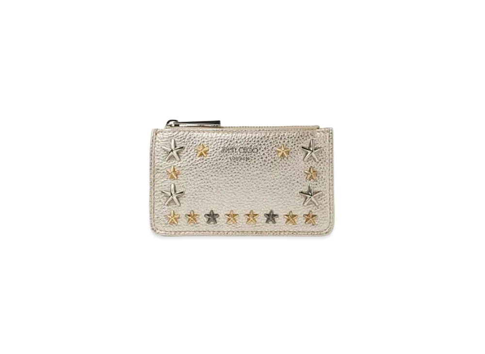 Jimmy Choo Nancy Metallic Soft Grainy Calf Key Case With Star Studs "Mix/Light Gold"
