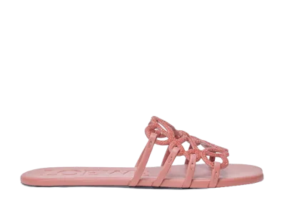 LOEWE Women's Petal Anagram Slide in Rhinestones Suede "Blush"