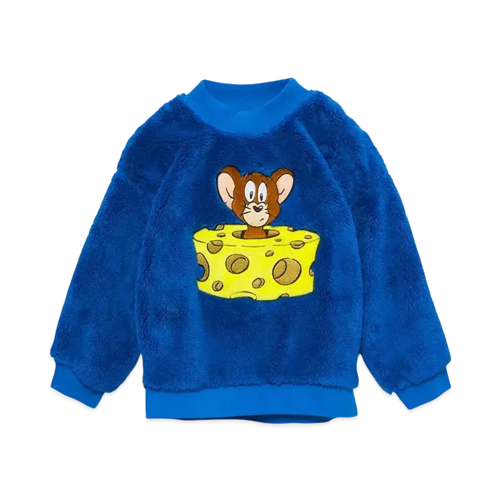 graniph x Tom and Jerry Jelly in Cheese Kids Boa Mock Neck Sweat "Blue"