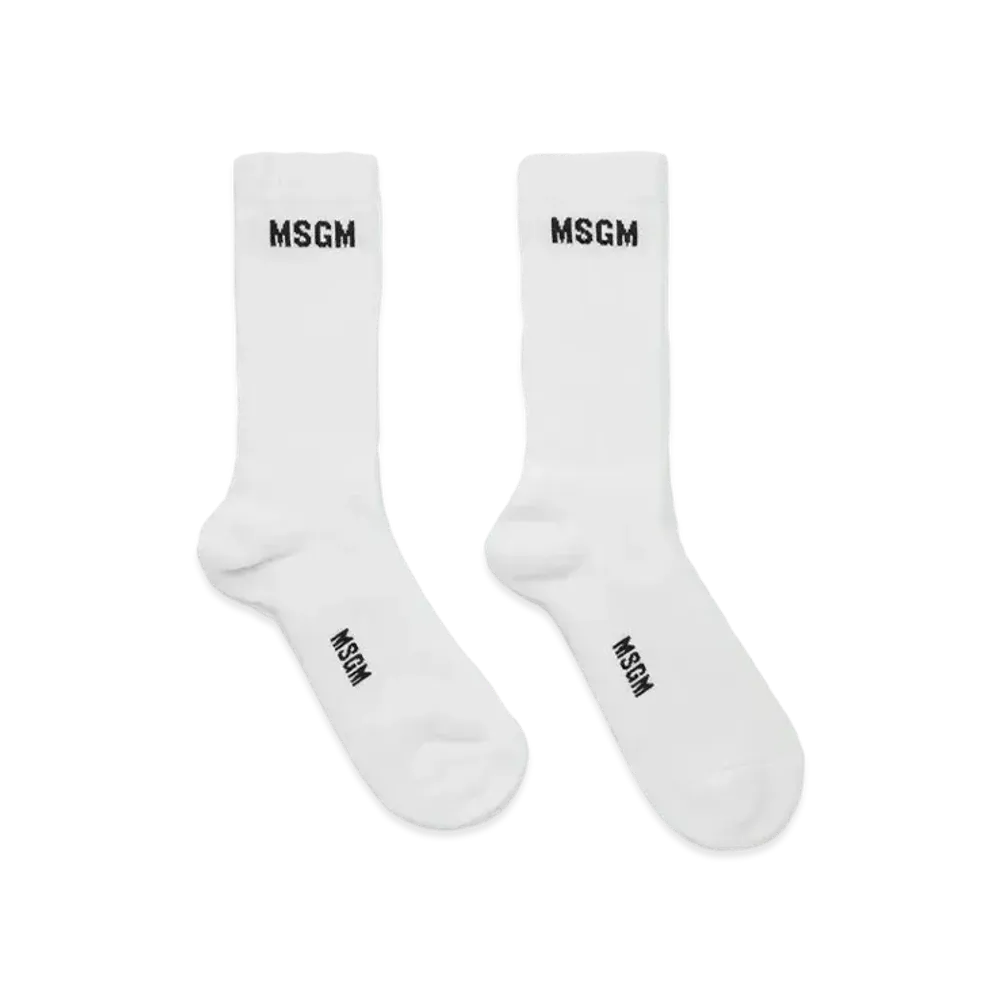 MSGM White Stretch Cotton Socks With Impact Logo "White"