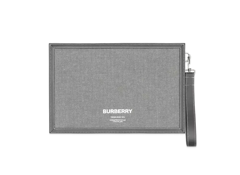 Burberry Horse Ferry Print Cotton Canvas Zip Pouch "Black/Grey"