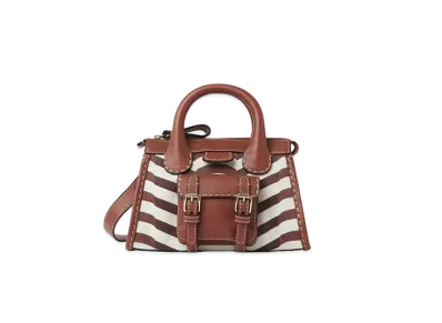 Chloe Edith Mini Bag In Organic Cotton Jacquard & Buffalo Leather "Brown"