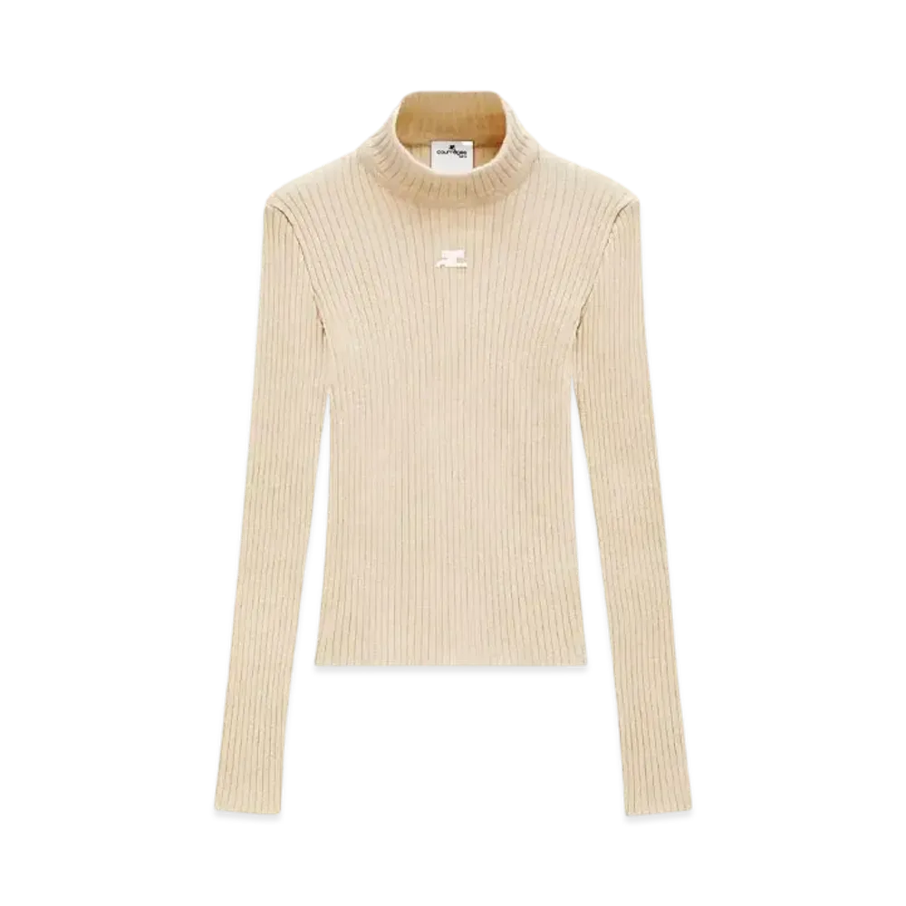 Courreges Reedition Rib Knit Mockneck Sweater "Sand"