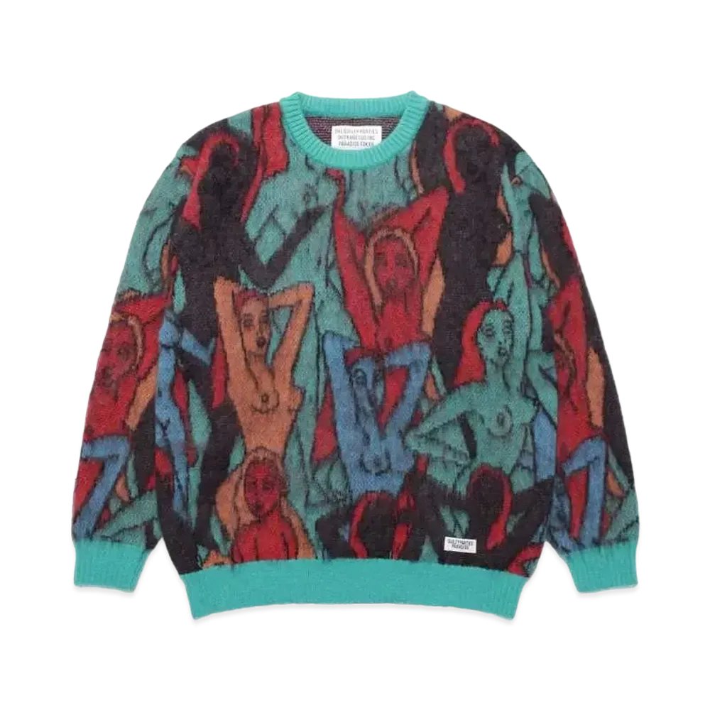 WACKO MARIA Yula Hyakujozu Mohair Knit Jacquard Sweater "Green"