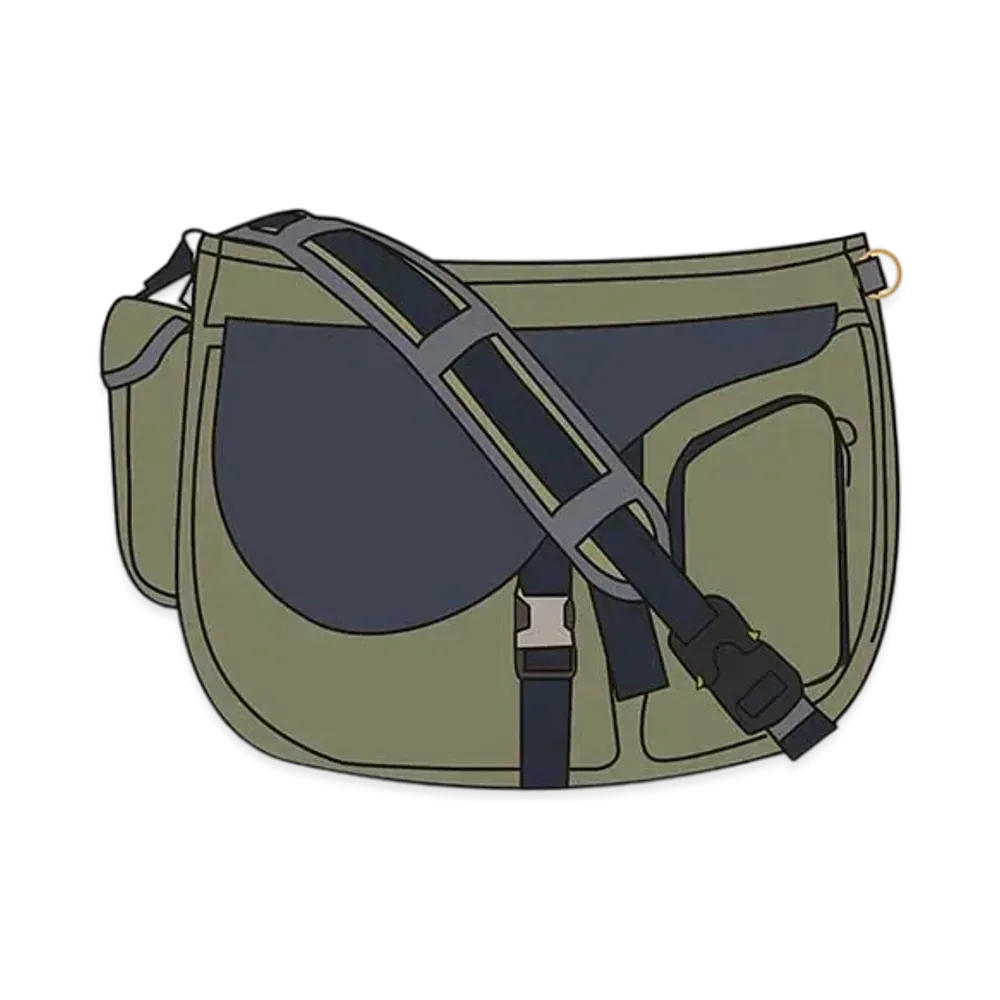 Dior x Sacai Saddle SoftBag Technical Fabric & Grained Calafskin "Khaki"