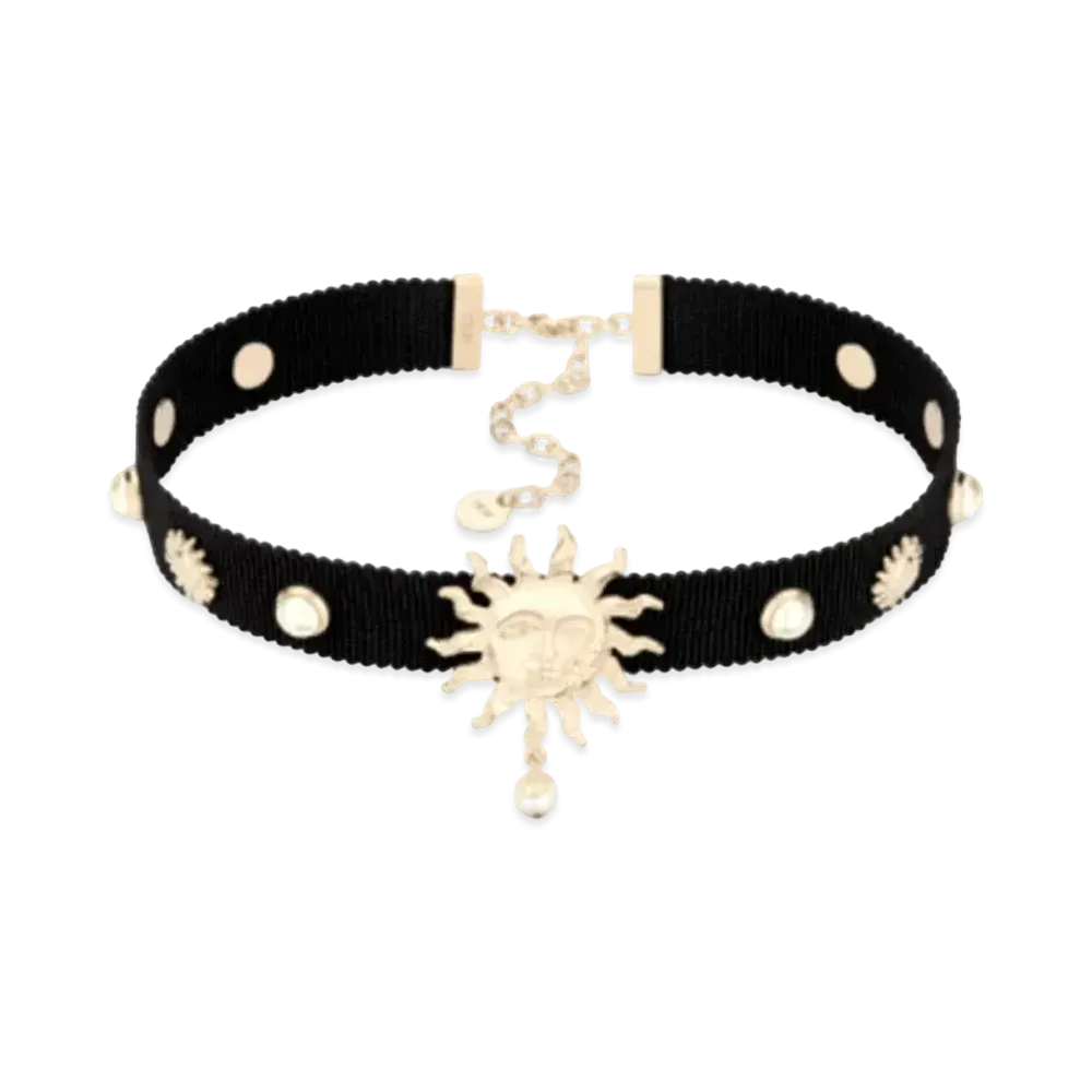 Dior Toile de Jouy Soleil Choker Metal with Grosgrain and Resin Pearls "Gold/Black/White"