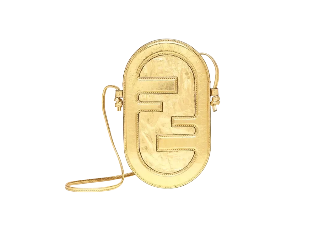 FENDI 12 Pro Phone Holder Leather Slim Clutch "Gold"