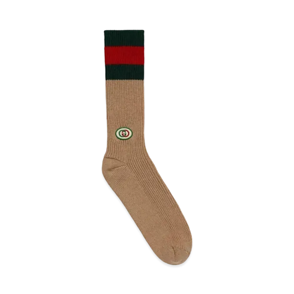 GUCCI Wool Socks With Interlocking G Patch "Camel"