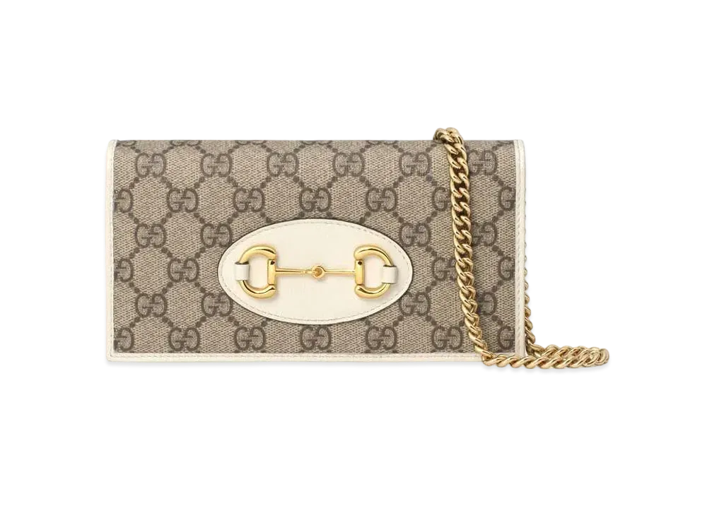 GUCCI Horsebit 1955 Wallet With Chain "GG Supreme Canvas/White"