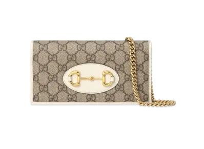 GUCCI Horsebit 1955 Wallet With Chain "GG Supreme Canvas/White"