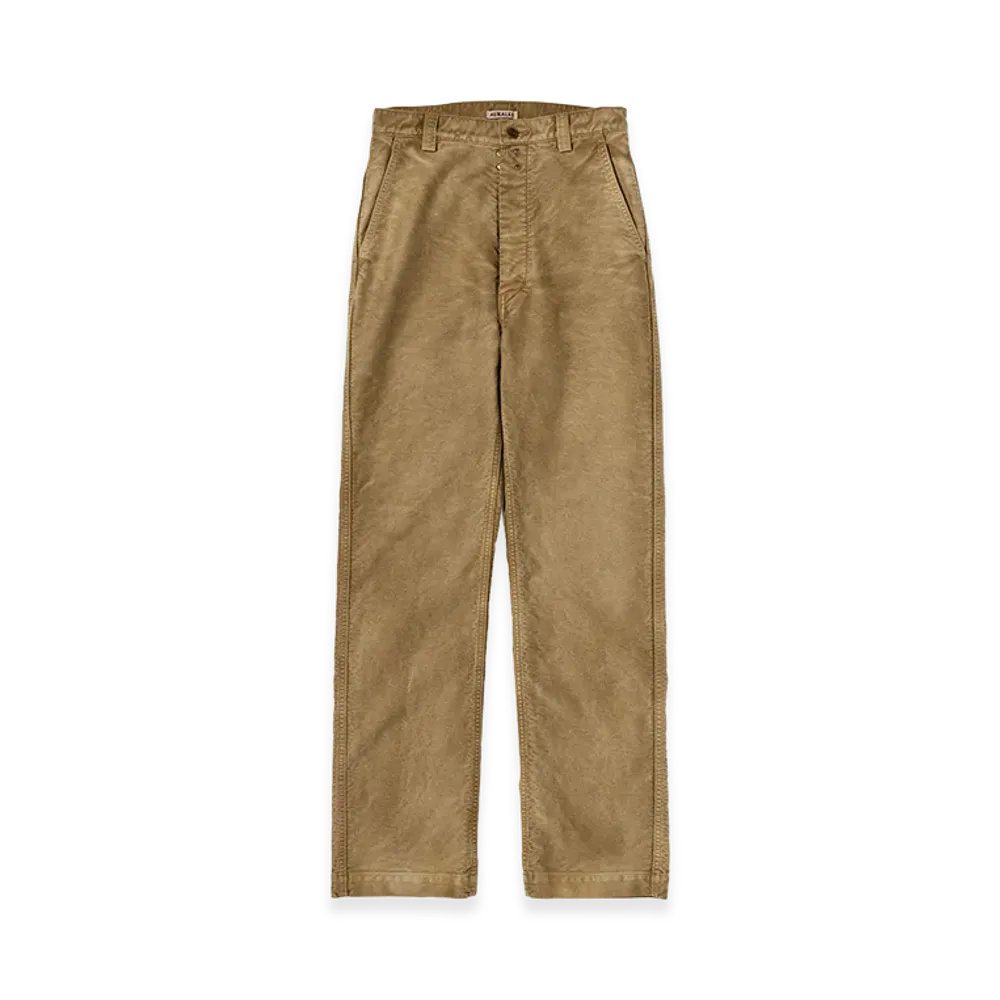 AURALEE Women's Garment-Dyed Organic Cotton Heavy Moleskin Pants "Faded Brown"