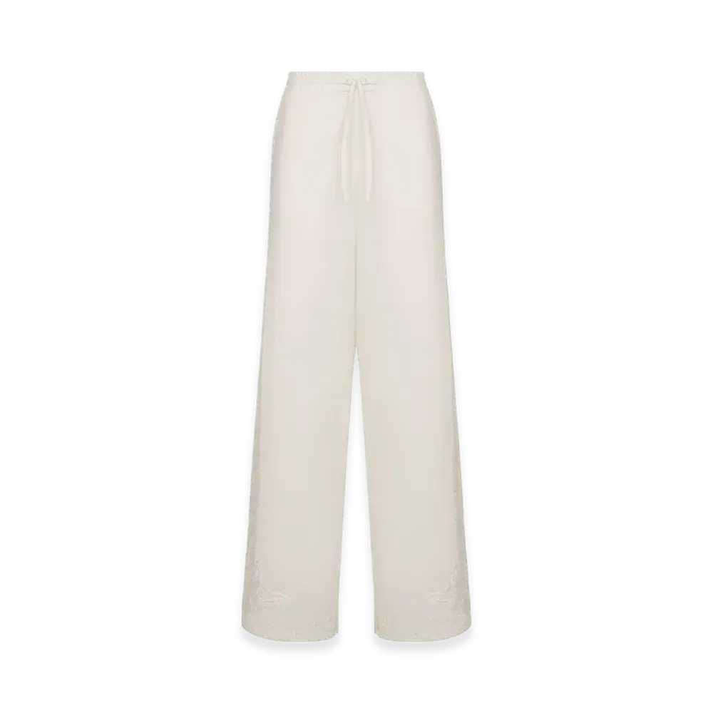 Dior Women's Flared Embroidered Pants Silk Poplin Butterfly Motif "Ecru"