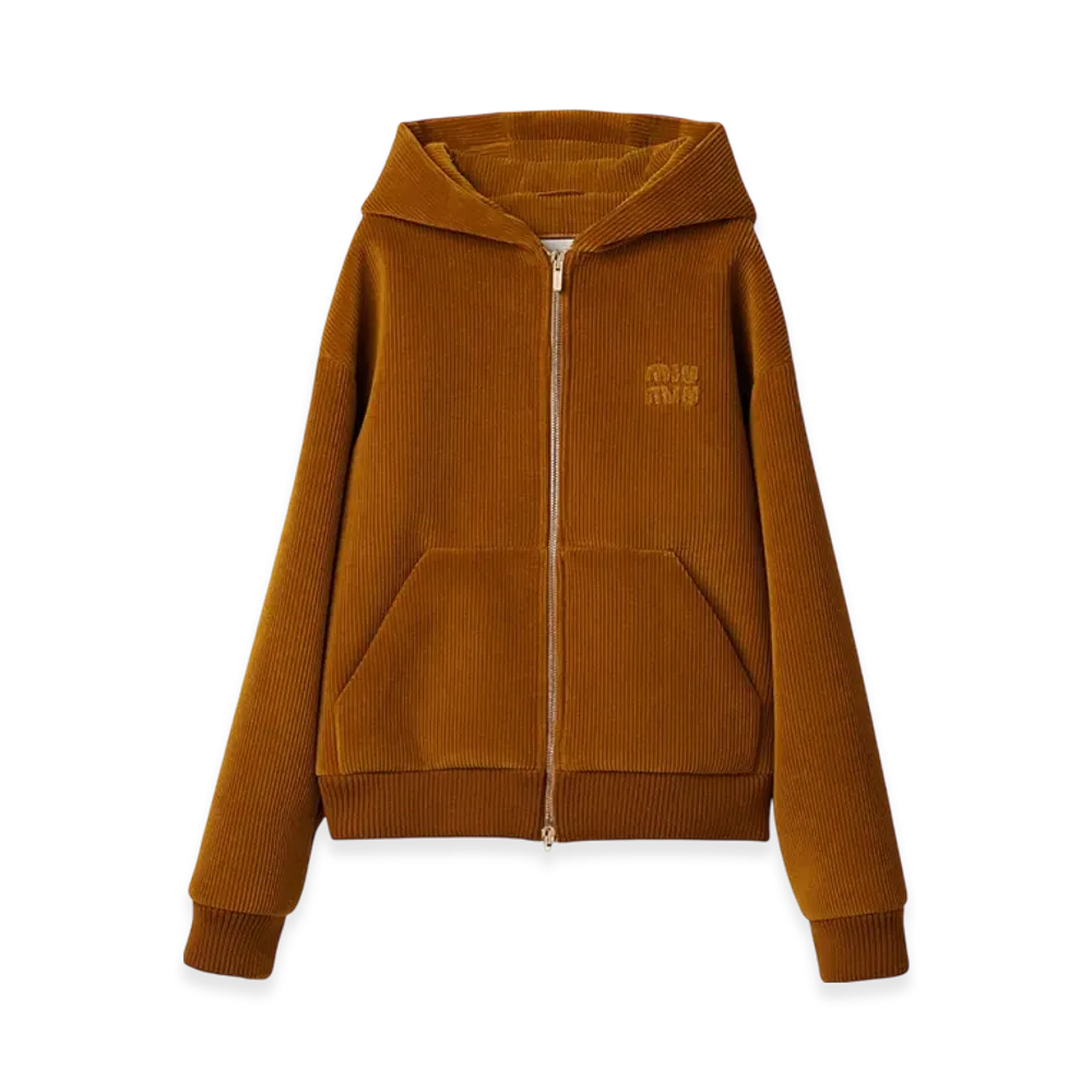 MIU MIU Women's Corduroy Hoodie Jacket "Ochre"