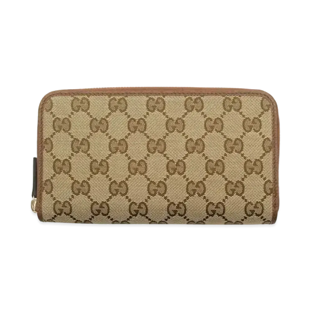 GUCCI GG Canvas Zip Around Wallet "Beige/Ebony/Brown"