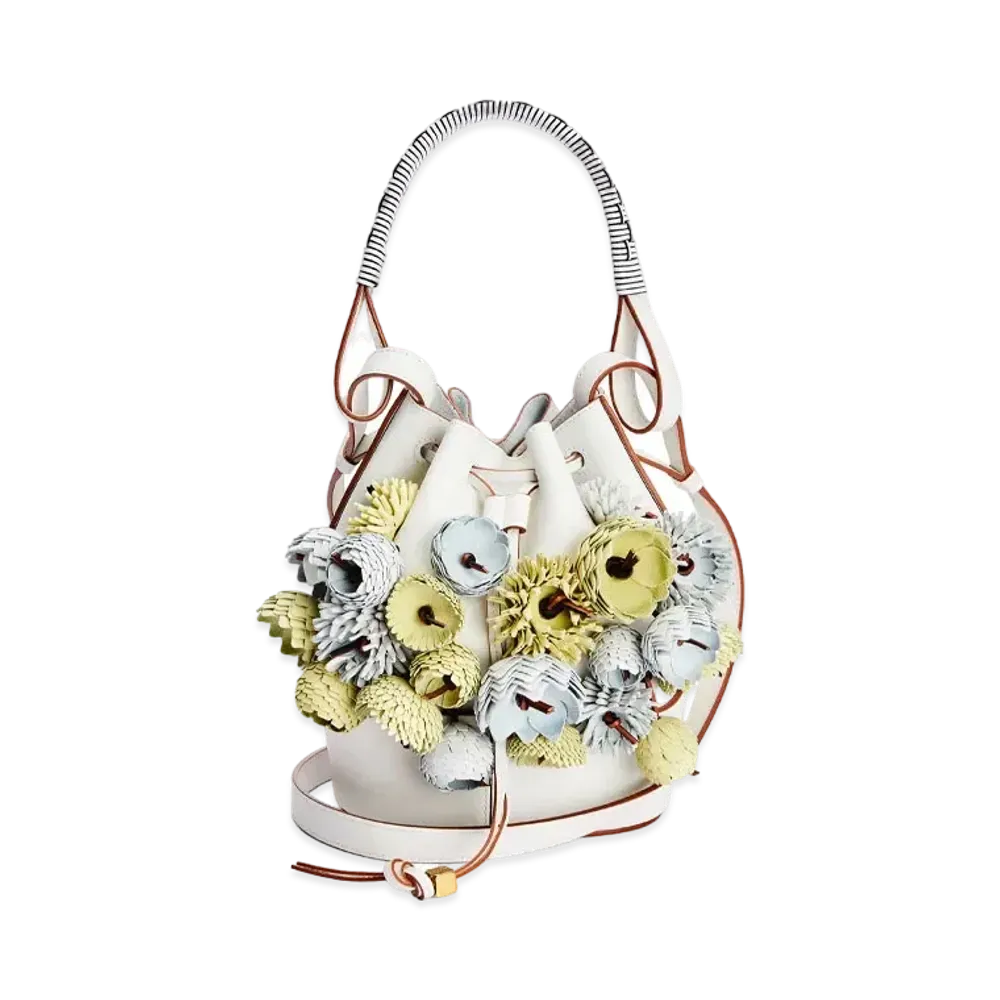 LOEWE Small Flowers Balloon Bag In Classic Calfskin "Soft White / Multicolour"