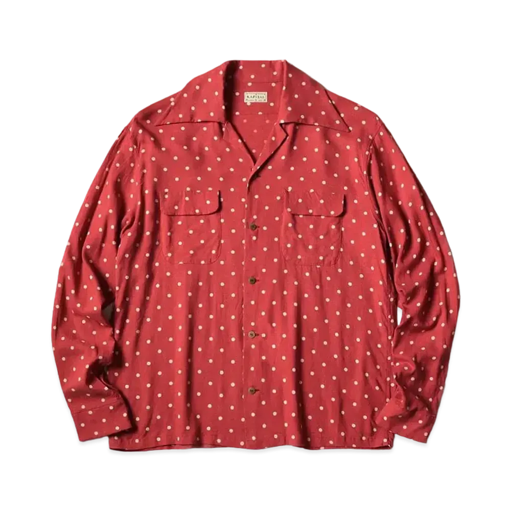 KAPITAL Linen Polka Dots Wrangle Color Open Collar Shirt "Red"