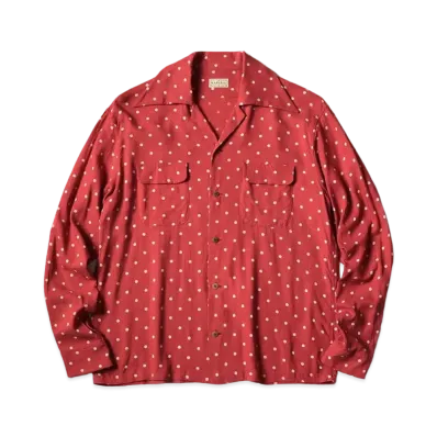 KAPITAL Linen Polka Dots Wrangle Color Open Collar Shirt "Red"