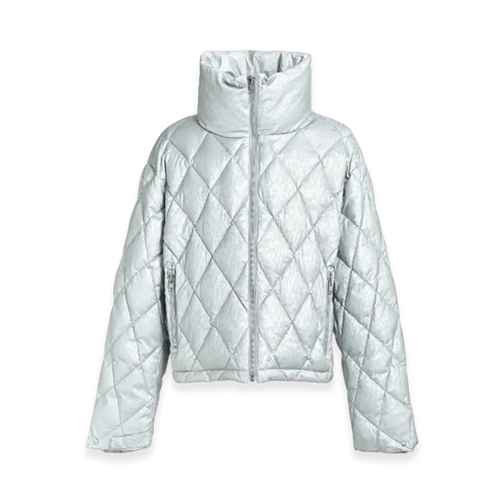 BREATH Faux Leather Shiny Quilting Down Jacket "Silver"