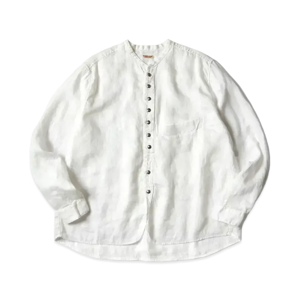 KAPITAL Gauze Linen Herringbone Stand Penny Shirt "White"