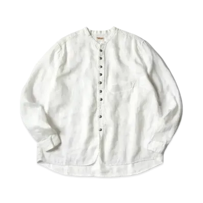 KAPITAL Gauze Linen Herringbone Stand Penny Shirt "White"