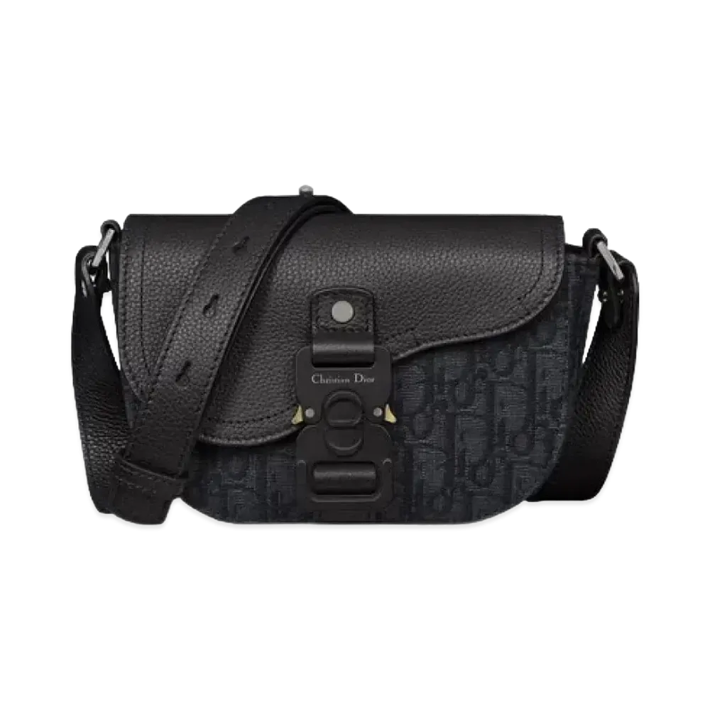 Dior Saddle Pouch with Strap Grained Calfskin Dior Oblique Jacquard "Black"