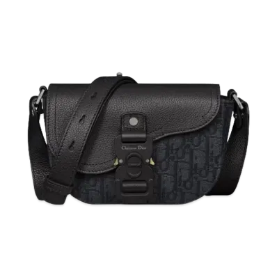 Dior Saddle Pouch with Strap Grained Calfskin Dior Oblique Jacquard "Black"