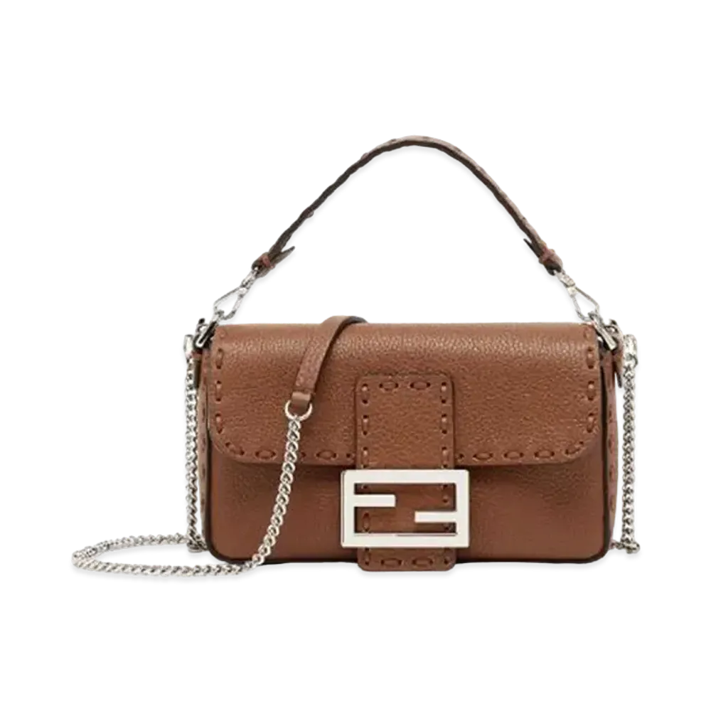 FENDI Baguette Mini Selleria Bag With 309 Hand-Sewn Topstitches "Brown"