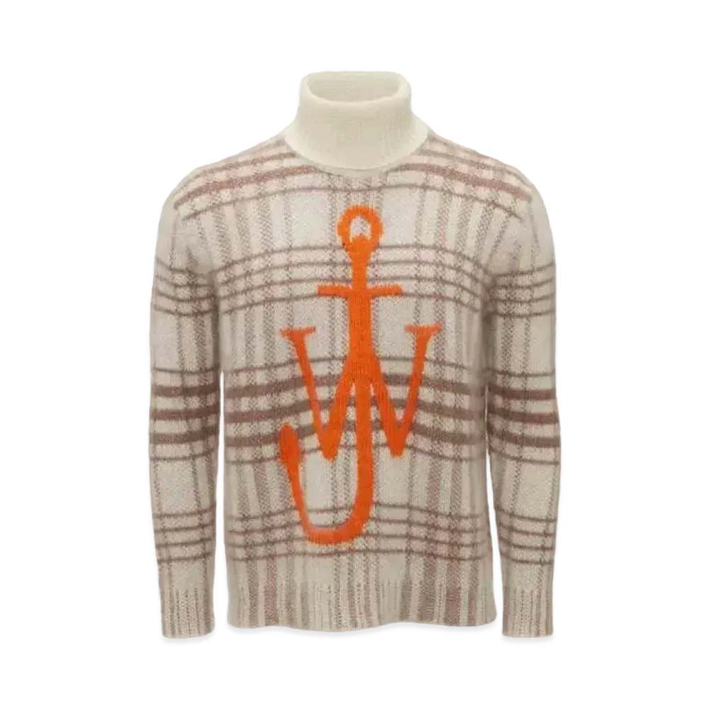 JW ANDERSON Tartan Check Roll Neck Jumper "Off White/Brown"