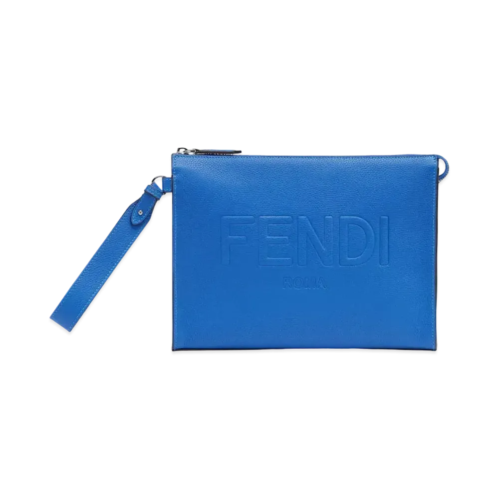 FENDI Leather Fendi Roma Flat Pouch "Blue"