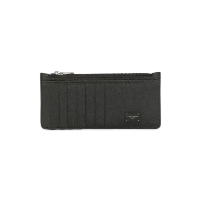 Dolce&Gabbana Vertical Credit Card Holder Dauphine Calfskin Logo Plate "Black"