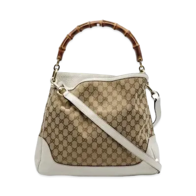 GUCCI Bamboo Handle Shoulder Bag "White"