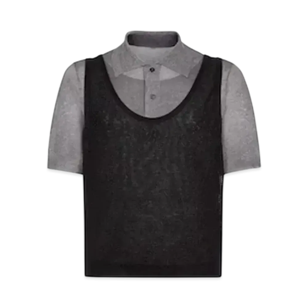 FENDI Men's Wool and Metallic Yarn Polo Shirt "Gray"