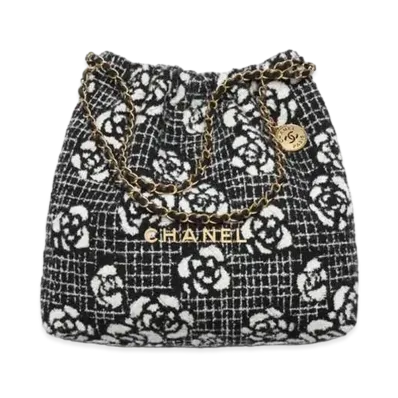 CHANEL 22 Handbag Cashmere Jacquard & Gold Tone Metal "Black/White"