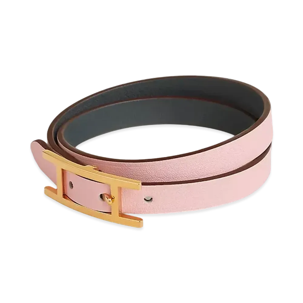 Hermes Behapi Double Tour Bracelet "Rose Sakura/Gold"