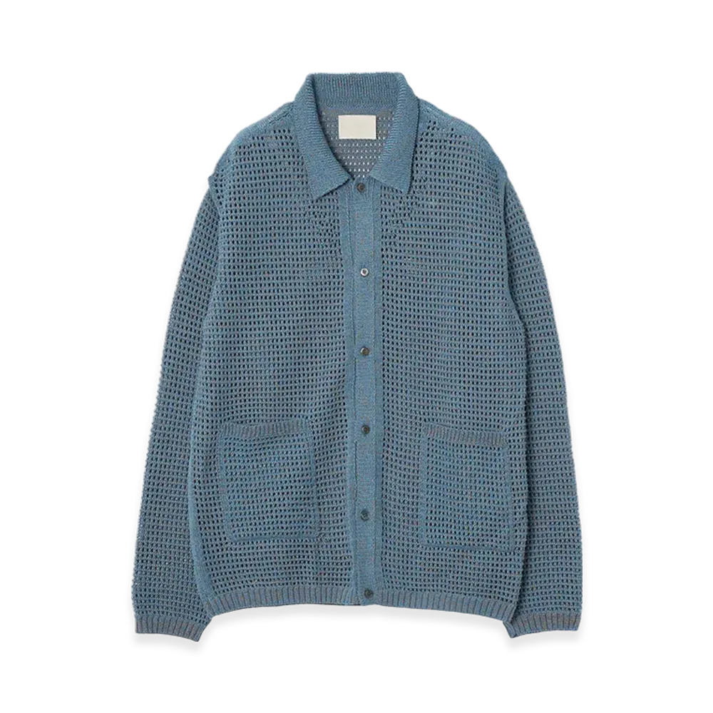 YOKE Gima Cotton Mix Slub Mesh Knit Shirt Cardigan "Blue"
