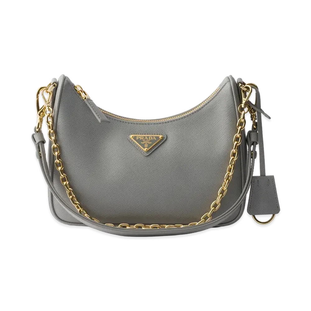PRADA Re-Edition Saffiano Leather Mini Bag "Cloudy Grey"