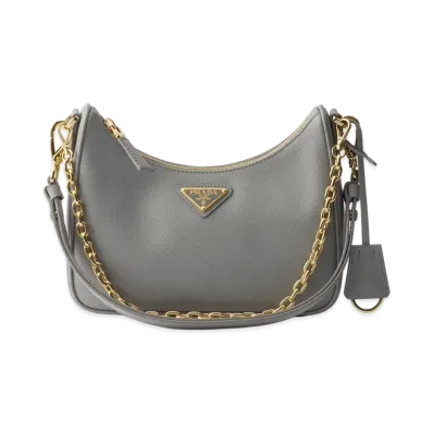 PRADA Re-Edition Saffiano Leather Mini Bag "Cloudy Grey"
