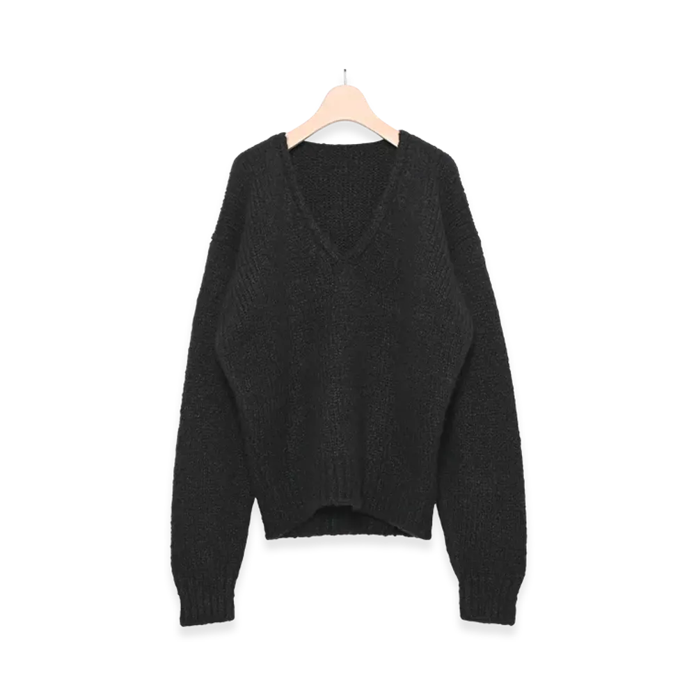 COMOLI Cashmere Silk Low Gauge Knit "Black"