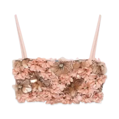 PRADA Women's Embroidered Organza Top "Pale Pink"