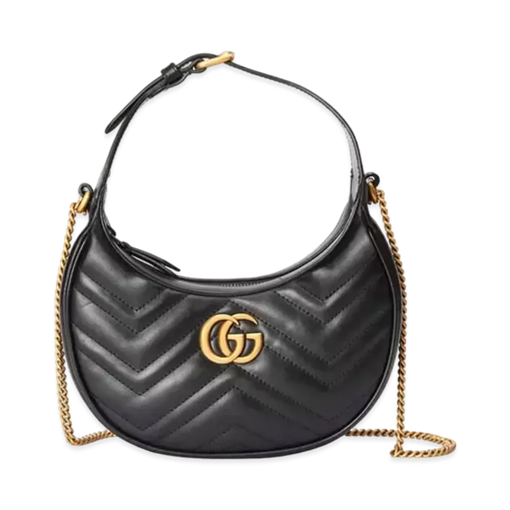 GUCCI GG Marmont Half Moon Shape Mini Bag "Black"